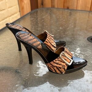 Cathy Jean Black and Tan Animal Print Heels
